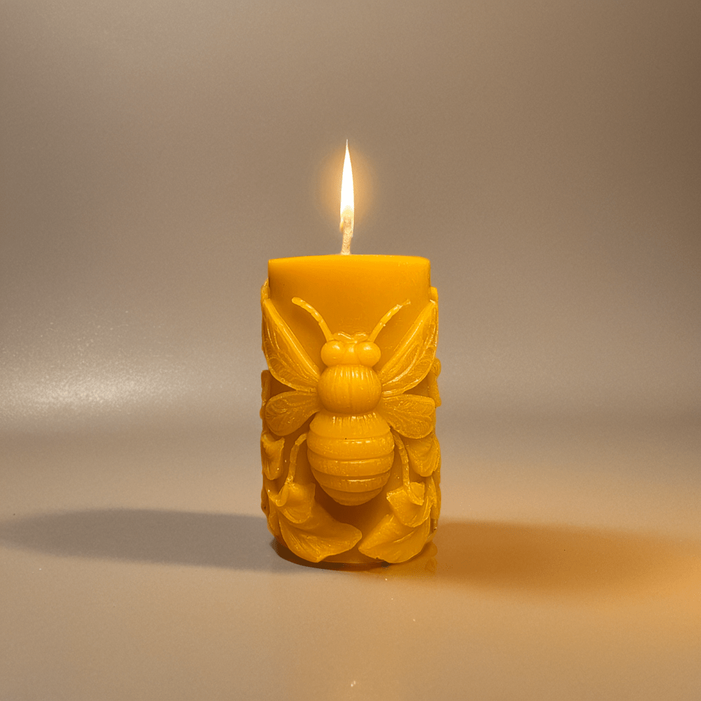Beeswax Candle with Detailed Bee Design