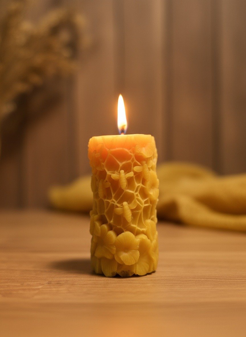 Beeswax Flower Candle alight